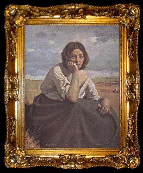 framed  Jean Baptiste Camille  Corot Moissonneuse tenant sa faucille (mk11), ta009-2